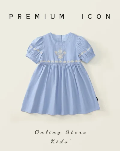 Girls' embroidered dress 2025 summer dress children's French sky blue bubble short sleeved princess dress