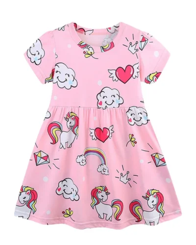 Jumping Meters 3-8T Polyester Summer Princess Girls Dresses All Print Party Birthday Frocks Children's Costume Baby Dresses