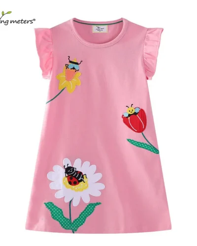 Jumping Meters 2-7T 100% Cotton Animals Summer Party Girls Dresses Embroidery Princess Birthday Wedding Baby Frocks Costume