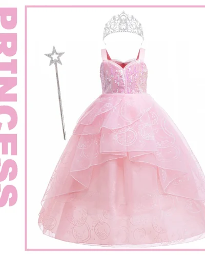Girl Princess Dress Magic Bad Witch Cosplay Glinda Pink Dress Girls Show Wedding Gown Halloween Role Play Costume Festive Frocks