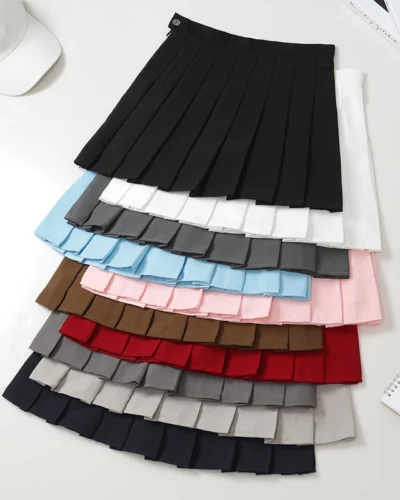 Black Mini Skirt Summer Women's Clothes Korean Stylish Saia Blue High Waist Skort Brown School Uniform Girls Short Pleated Skirt