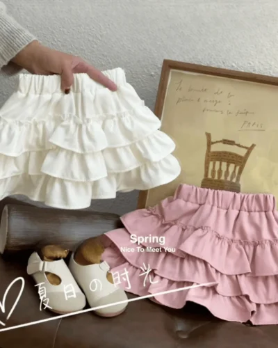 2024 Baby Girls Layers Cake Skirts With Safe Shorts Fashion Kids Children Birthday Summer Skirt Casual Cute Clothes
