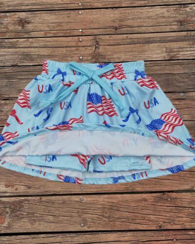 Wholesale Boutique Baby Girls July 4th Toddler Flags Bows Infant Summer Pocket Shorts Skort Skirts Bottom Kids Children Clothes