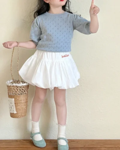 Baby Girls Skirts 2025 Spring New White Pod Skirt Korean Style Fashion Latter Embroidery Kids Girls Wear Culottes