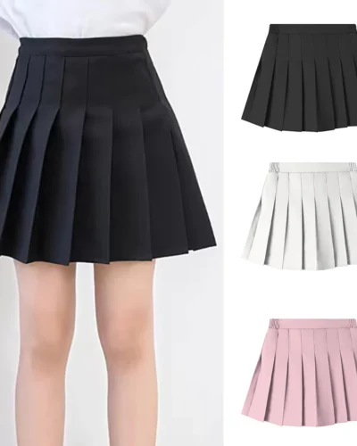Girls Summer Dress Kids Fashion Solid Color Pleated High Waist A-Line Skirt Children Casual Elastic Waist Mini Skirt Bottoms
