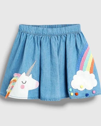 Little maven Baby Girls Summer Dress Unicorn Denim Skirt Lovely Casual Clothes Cotton for Toddler Infant Kids 2 to 7 year
