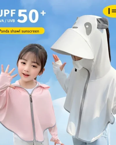 Children Ice Silk Sunscreen Clothing with Large Brim Shawl Anti-Uv Skin Coat Boy Girls Parent-Child Sun Protective Hiking Jacket