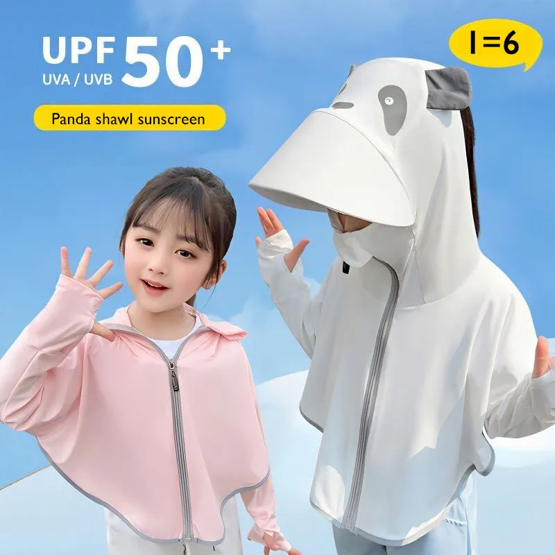 Children Ice Silk Sunscreen Clothing with Large Brim Shawl Anti-Uv Skin Coat Boy Girls Parent-Child Sun Protective Hiking Jacket