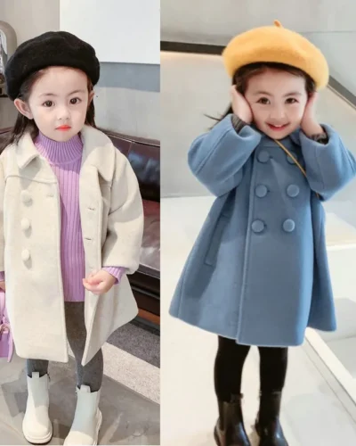 Winter Girl's Long Fashion Plus Cotton Coat 2024 Baby Girl Korean Style Thickened Double-breasted Coat Children Warm Jacket