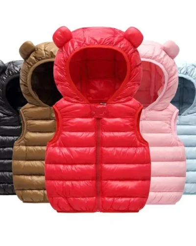 New Baby Boys Girls Warm Down Vest Autumn Winter Cotton Waistcoat With Ears Kids Outerwear Children Clothing Hooded Jacket Vests