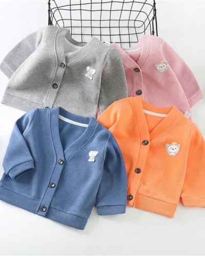 Winter/Autumn Baby Girls Boys Cardigan Sweater Tops Solid Children Clothing Newborn Infant Kids Baseball Jackets Coats Outerwear