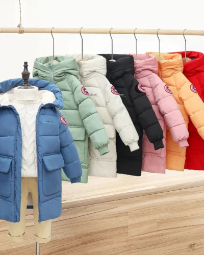 2023 Autumn Winter Korean Version Children Medium Long Style Down Cotton Jacket Baby Boys Girls Zipper Hooded Outwear 3-10Y