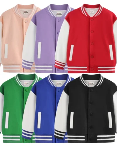 2025 Winter Boys Baseball Uniform Solid Color Girls Coat Children Clothes Casual Loose Long Sleeve Jackets Warm Kids Outer Wear