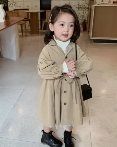 Fashion Children Windbreaker 2023 Spring Autumn Korean Trench Kids Girls Khaki Trench Coat Outerwear Princess Outer Clothing