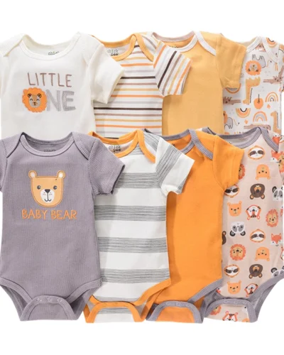1/4Pcs Newborn Bodysuit Baby Boy Short Sleeve Jumpsuit Cartoon Print Toddler Girl Cotton Clothes 0-12Month Infant Romper Outfits