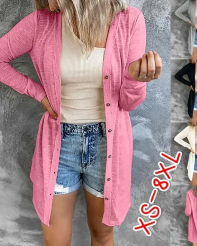 Summer Women XS-8XL Cardigan Sunscreen Clothing Spring and Autumn Casual Solid Long Sleeve Coat Versatile Loose Top Plus Size