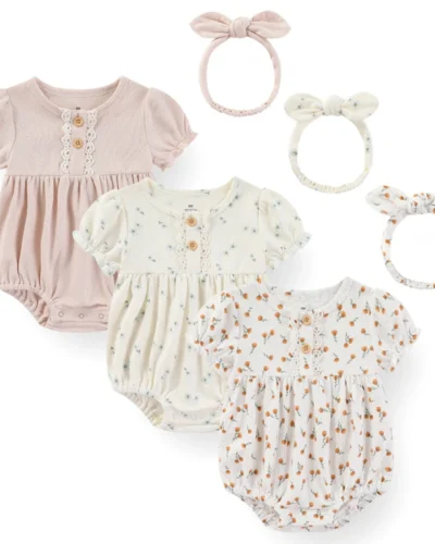 Baby Girl Clothes Sets Cotton Bodysuit +Headband Short Sleeve Newborn Baby Girl Jumpsuit Summer Solid Color 6-24Months Bebes