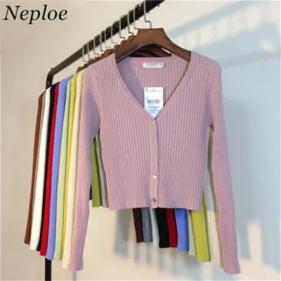 Neploe Spring Newly Patchwork Women Cardigans 2025 Fashion Slim Ladies Knitted Sweater Long Sleeve Buttons Sweaters 65057