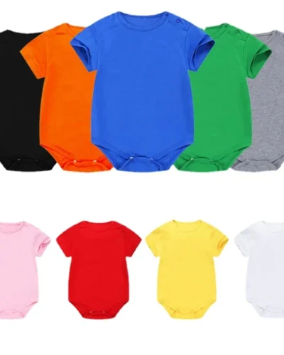 Summer Thin Solid Color Baby Short Sleeve Pure Cotton Romper Blue Green Red Yellow Bottomst Onesies 0-24M Newborn Home Bodysuit