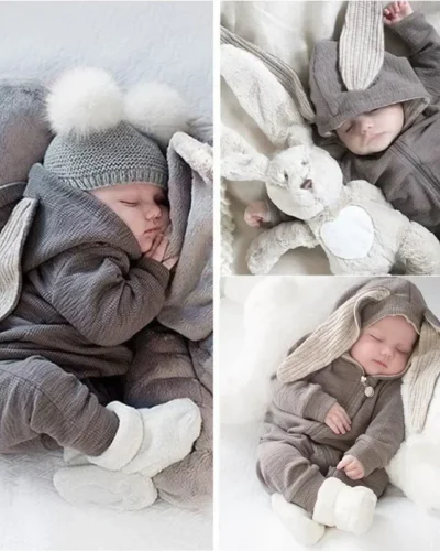 Cute Rabbit Ear Hooded Baby Rompers For Babies Boys Girls Clothes Newborn Clothing Jumpsuit Infant Costume Baby Outfits Fall
