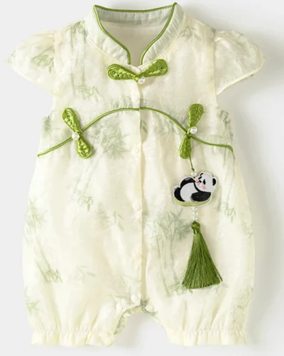 Summer Newborn Girls Clothes Chinese Style Cheongsam Cartoon Cute Panda Cotton Short Sleeve Rompers Jumpsuits Baby Stuff BC386