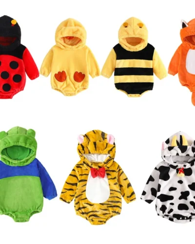 1 to 24 Months Baby Cartoon Bodysuit Autumn Winter Clothes Long Sleeve Hooded Bodysuit Animal Cosplay Costume Halloween