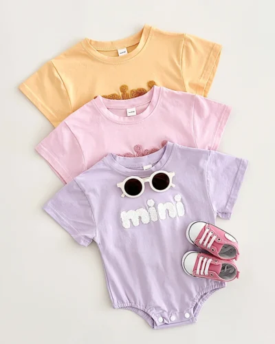 INS Summer Baby Bodysuit Newborn Clothing Boys Girls Cotton Triangle Romper Plush letter Short Sleeve Infant 0-18M