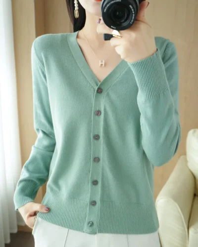 Early Autumn New Andy Cashmere Knit Cardigan V-Neck Solid Color Fashion High-Grade Comfortable Loose Casual Knitwear -GH021