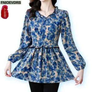 Loose Clothes Women 2024 Autumn Elegant Office Lady Button Basic Shirts Casual Retro Vintage Ruffles Tunic Peplum Tops Blouses