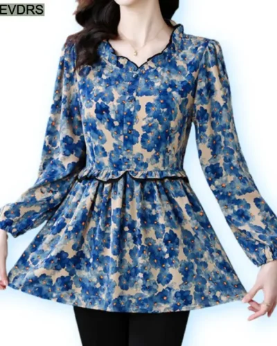Loose Clothes Women 2024 Autumn Elegant Office Lady Button Basic Shirts Casual Retro Vintage Ruffles Tunic Peplum Tops Blouses