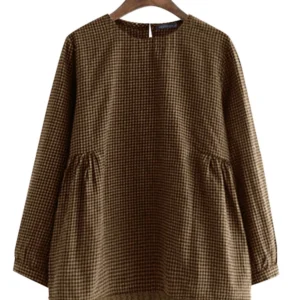 ZANZEA Women Casual Plaid Blouse Korean Lace Patchwork Tops Shirt 2024 Autumn Loose Long Sleeve Tunic Harajuku Round Neck Blusas