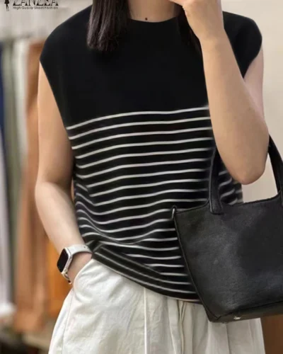 Fashion Women Sleeveless OL Blouse Summer Office Shirt 2024 ZANZEA Casual Stripe Tanks Tops Female Elegant Work Blusas Chemise