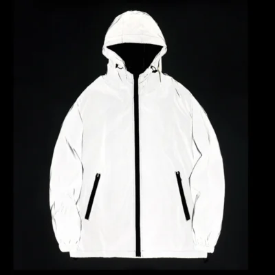 NEW SIZE Night Reflective Jackets Double Fabric Windbreaker Hooded Jacket Men Hip Hop Dancer Waterproof Zipper Coats Outwear
