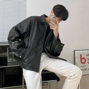 New Trendy Men's Leather Jacket Korean Style Pu Leather Spring Casual Motorcycle Jacket Trendy Baseball Uniform 2024