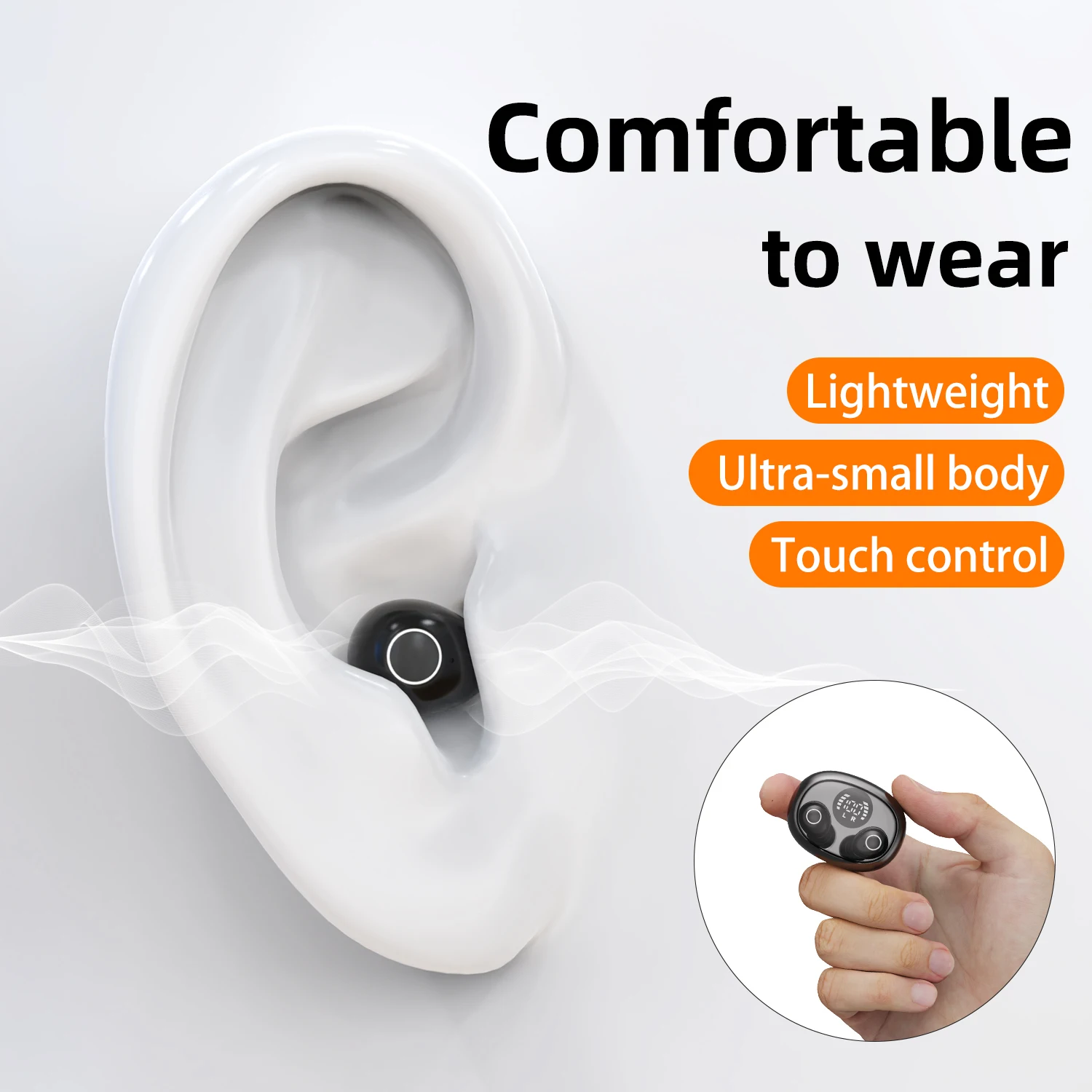 Invisible Sleep Wireless Bluetooth Earphone Headset with Mic,Smallest Tiny Earbuds Hidden Headphones Small Ears Sleep Buds