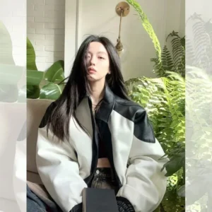 American Fashion Retro Slim Loose Commuting Simple Leather Motorcycle Coat Women's Spring and Autumn Premium Baseball uniform Ja