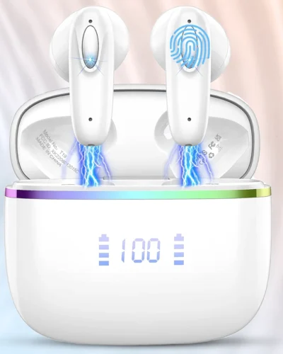 DRSAEC Wireless Earbuds, Bluetooth 5.3, 4 ENC Noise Canceling Mic, 40H LED Display Charging Case, IP7 Waterproof in-Ear Earbuds.