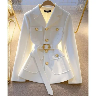 Women Blazer Coat New 2025 Autumn Long Sleeve Casual Single Breasted Elegant Office Waist Ladies Suit Jacket Lady Outerwear Tops