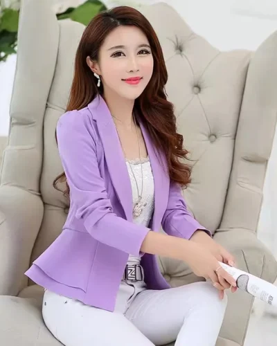  Spring Outfit New Long Sleeved Suit Jacket Women's Jacket Korean Slim Fit Ruffled Edge Blazer Women's Short Solid Colored Suit
