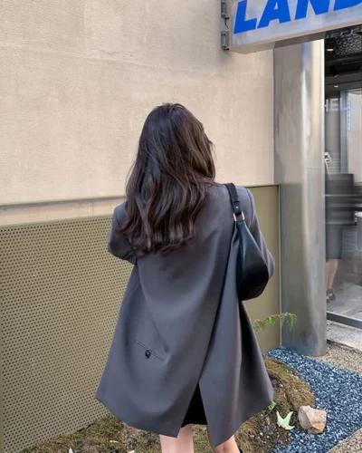 Zoki Back Slit Design Blazer Coats Women Casual Fashion Loose Korean Jackets Streetwear Chic Long Sleeve All Match New Suit Tops