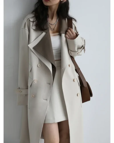 CHIC VEN Women Spliced Trench Coat Korean Loose Turn Down Collar Windbreaker Fashion Long Female Clothes Overcoat Autumn 2023
