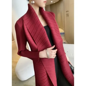 Luxury Pleated Coat New Turn Down Collar Long Sleeve Mid-length Trench Coat Oversized Windbreaker Cardigan High-end Chic Jackets
