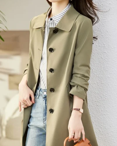 Spring Autumn Fashion Turn-down Collar Long Sleeve Solid Trench Women's Clothing Korean Button Simplicity Trend All-match Tops