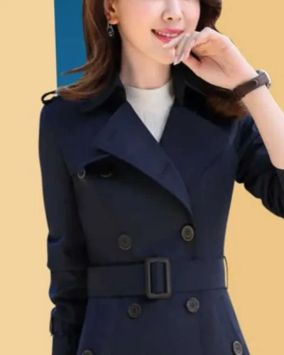 Women's Autumn Winter New Fashion Solid Color Flip Collar Lace Up Double Breasted Korean Casual Long Sleeve Slim Fit Trench Coat