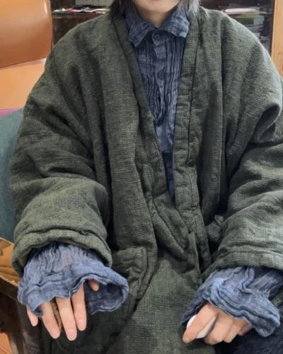 Winter Women Vintage Robe Trench Padded Cotton Cardigan Japanese Streetwear Loose Causal Kimono Parkas Coat Women Outerwear