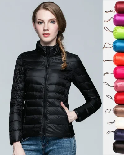 Women Short Puffer Jacket 2023 New Fashion Stand Collar Lightweight Water-Resistant Packable Female Down Parka Casual Coat