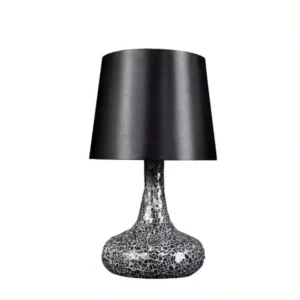 14.17 in. Mosaic Tiled Glass Genie Table Lamp with Satin Look Fabric Shade for Night Stands, Living Room, Office