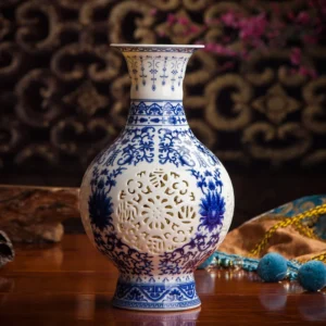 Ceramic hollow antique vase wine cabinet living room home crafts decorations Chinese antique and curio shelves decoration
