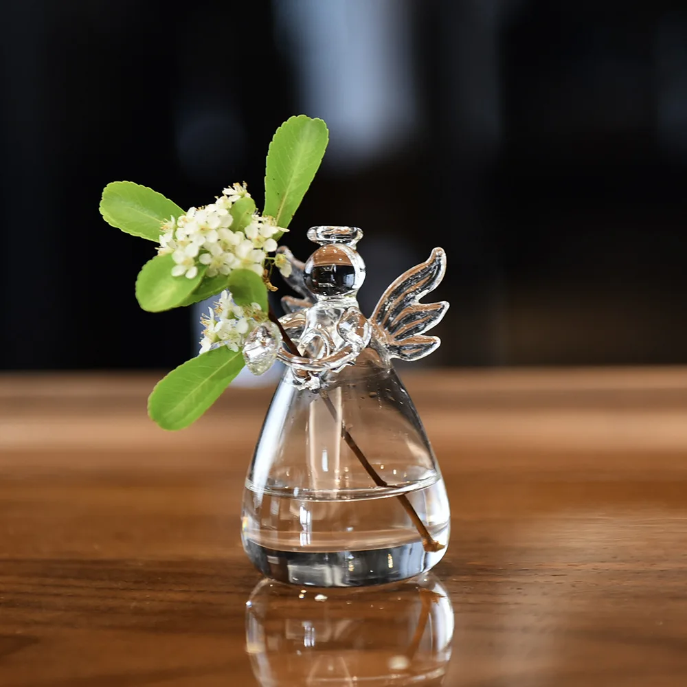 Angel Glass Vase Small Flower Bottle for Home Decoration Hydroponic Plant Pot Container Garden Ornament Angel Vase for Weddings