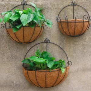10/12/14 Inch Half Round Wire Plant Holder Metal Hanging Basket Coconut Liner Planter Flower Garden Pot for Home Balcony Decor L